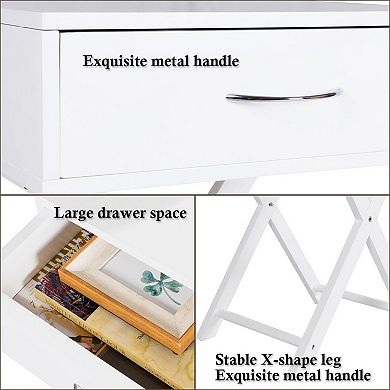 End Table With Drawer and X Shape Frame for Bedroom Living Room