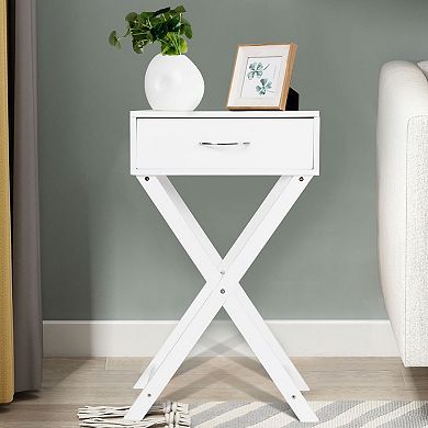 End Table With Drawer and X Shape Frame for Bedroom Living Room