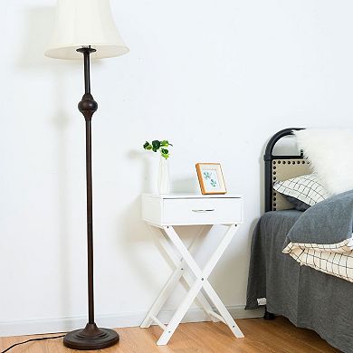 End Table With Drawer and X Shape Frame for Bedroom Living Room