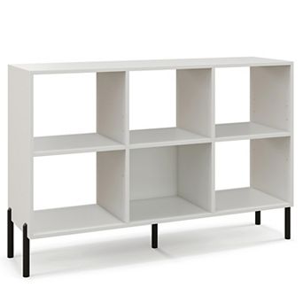 Open Back Bookshelf with Adjustable Shelves and Drawer Storage