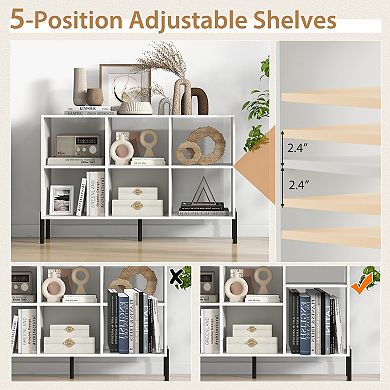 Open Back Bookshelf with Adjustable Shelves and Drawer Storage