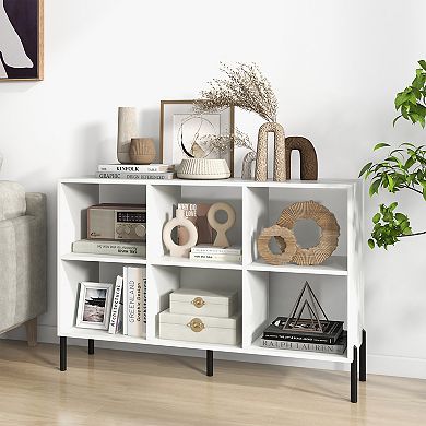 Open Back Bookshelf with Adjustable Shelves and Drawer Storage