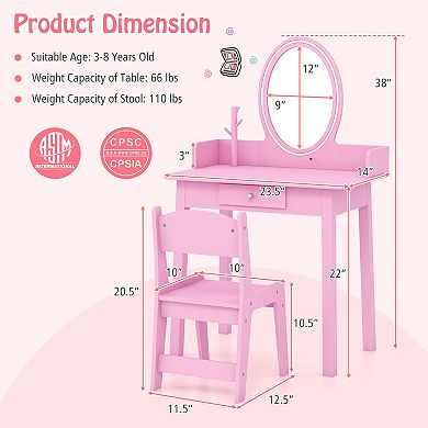 Kids Vanity Set with Lighted Mirror and Stool
