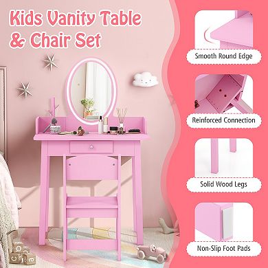 Kids Vanity Set with Lighted Mirror and Stool