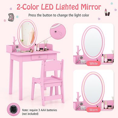 Kids Vanity Set with Lighted Mirror and Stool