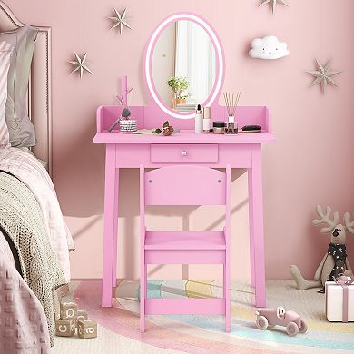 Kids Vanity Set with Lighted Mirror and Stool