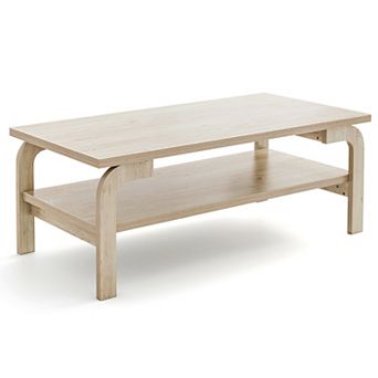 Mid Century Coffee Table with 2 tier Storage Shelf for Living Room