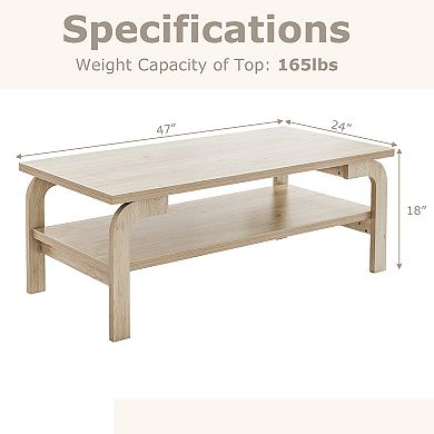 Mid Century Coffee Table with 2 Tier Storage Shelf for Living Room