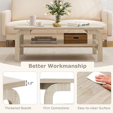 Mid Century Coffee Table with 2 Tier Storage Shelf for Living Room