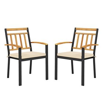 Patio Dining Chairs Set of 2 with Removable Cushions and Acacia Wood Arms