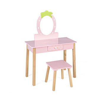 Kids Vanity Table and Stool Set with Removable Mirror and Drawer