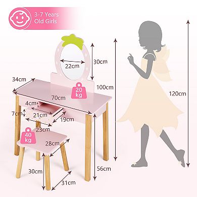 Kids Vanity Table and Stool Set with Removable Mirror and Drawer