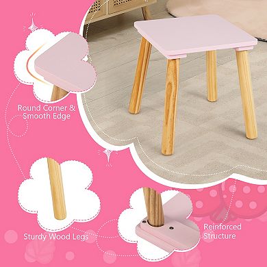 Kids Vanity Table and Stool Set with Removable Mirror and Drawer
