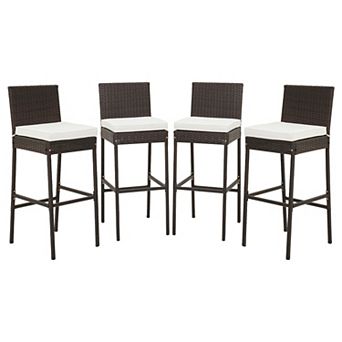 Patio Wicker Bar Stools Set of 4 with Cushions and Footrest