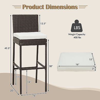 Patio Wicker Bar Stools Set of 4 with Cushions and Footrest