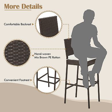 Patio Wicker Bar Stools Set of 4 with Cushions and Footrest