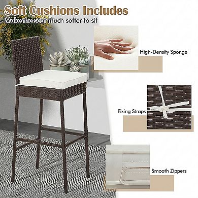 Patio Wicker Bar Stools Set of 4 with Cushions and Footrest