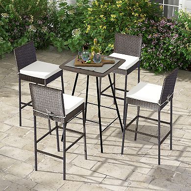 Patio Wicker Bar Stools Set of 4 with Cushions and Footrest