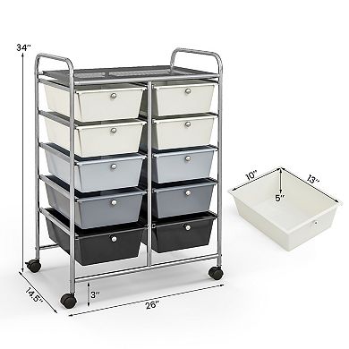 10 Drawer Rolling Storage Cart With Locking Wheels and Removable Bins