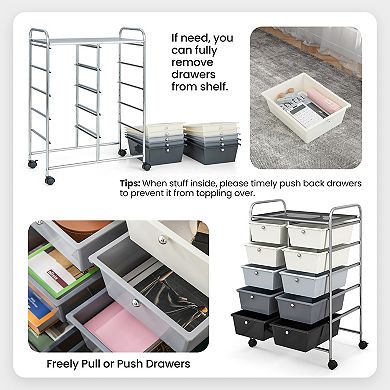 10 Drawer Rolling Storage Cart With Locking Wheels and Removable Bins