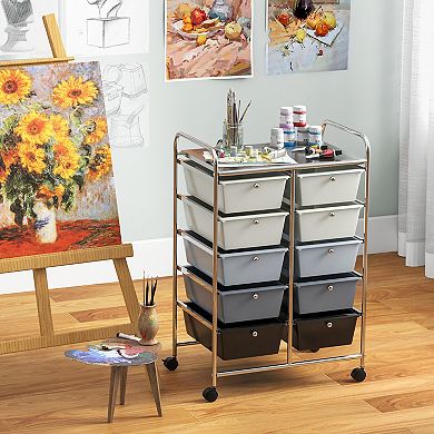 10 Drawer Rolling Storage Cart With Locking Wheels and Removable Bins