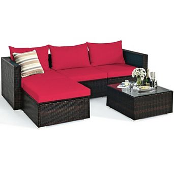5 pc Patio Rattan Sectional Furniture Set with Cushions and Coffee Table