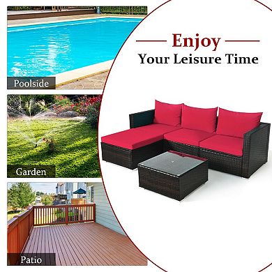 5 Piece Patio Rattan Sectional Furniture Set with Cushions and Coffee Table