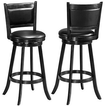 Swivel Bar Height Stools Set of 2 with Upholstered Seat Wood Frame