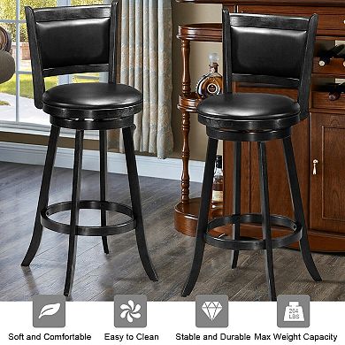 Swivel Bar Height Stools Set of 2 with Upholstered Seat Wood Frame