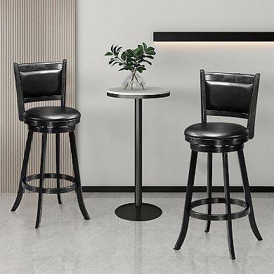 Swivel Bar Height Stools Set of 2 with Upholstered Seat Wood Frame