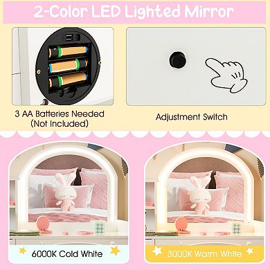 Kids Vanity Table and Chair Set with Lighted Mirror Storage Drawer Cabinet