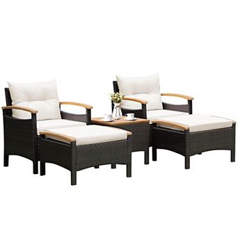 5 pc Patio Conversation Set with Cushions Ottomans and Coffee Table