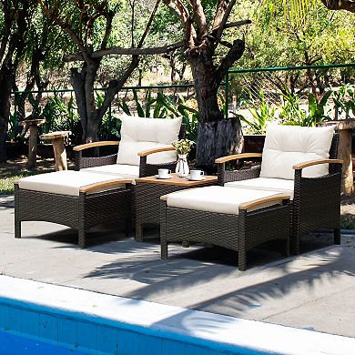 5 Piece Patio Conversation Set with Cushions Ottomans and Coffee Table