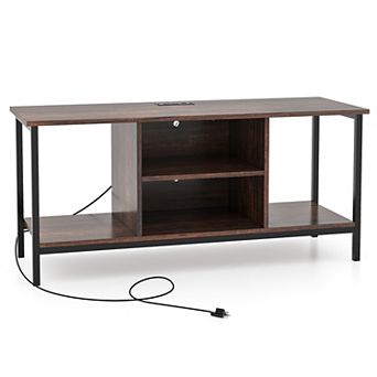 TV Stand Entertainment Center with Power Outlets and Open Storage Shelves