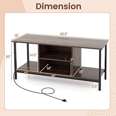 TV Stand Entertainment Center with Power Outlets and Open Storage Shelves