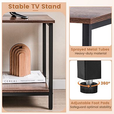 TV Stand Entertainment Center with Power Outlets and Open Storage Shelves