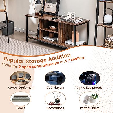 TV Stand Entertainment Center with Power Outlets and Open Storage Shelves