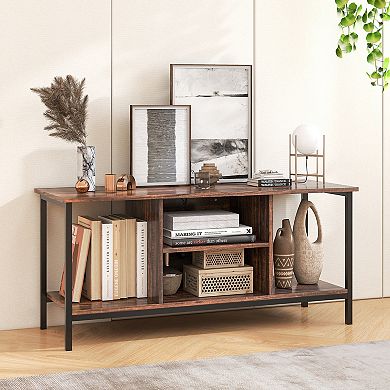TV Stand Entertainment Center with Power Outlets and Open Storage Shelves