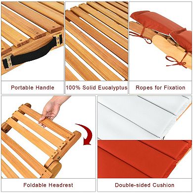 Folding Patio Lounge Chair with Double Sided Cushioned Seat