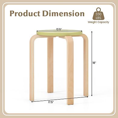 Stackable Dining Stools Set of 4 Round Wood Backless Seats