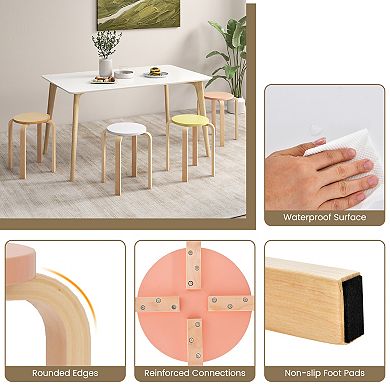 Stackable Dining Stools Set of 4 Round Wood Backless Seats