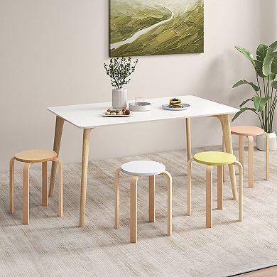 Stackable Dining Stools Set of 4 Round Wood Backless Seats
