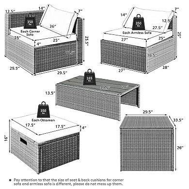 8 Piece Patio Furniture Set with Storage Box and Waterproof Cover