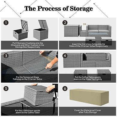 8 Piece Patio Furniture Set with Storage Box and Waterproof Cover