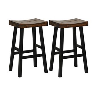 Solid Wood Bar Stools Set of 2 with Curved Saddle Seat and Footrests