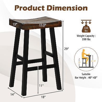 Solid Wood Bar Stools Set of 2 with Curved Saddle Seat and Footrests
