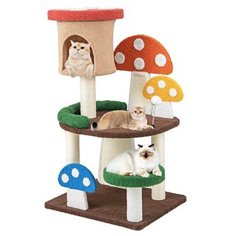 4 in 1 Cat Tree with Condo Mushroom Platforms and Sisal Posts