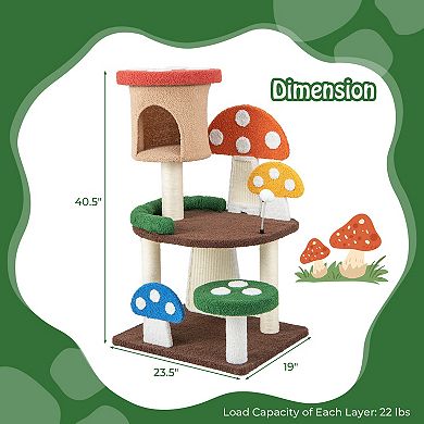 4 In 1 Cat Tree with Condo Mushroom Platforms and Sisal Posts