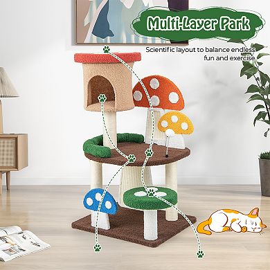 4 In 1 Cat Tree with Condo Mushroom Platforms and Sisal Posts