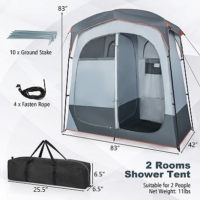 Oversized 2 Room Privacy Shower Tent with Rain Fly and Storage Pocket